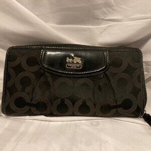 Coach Canvas and Leather Black Accordion Zip Wallet